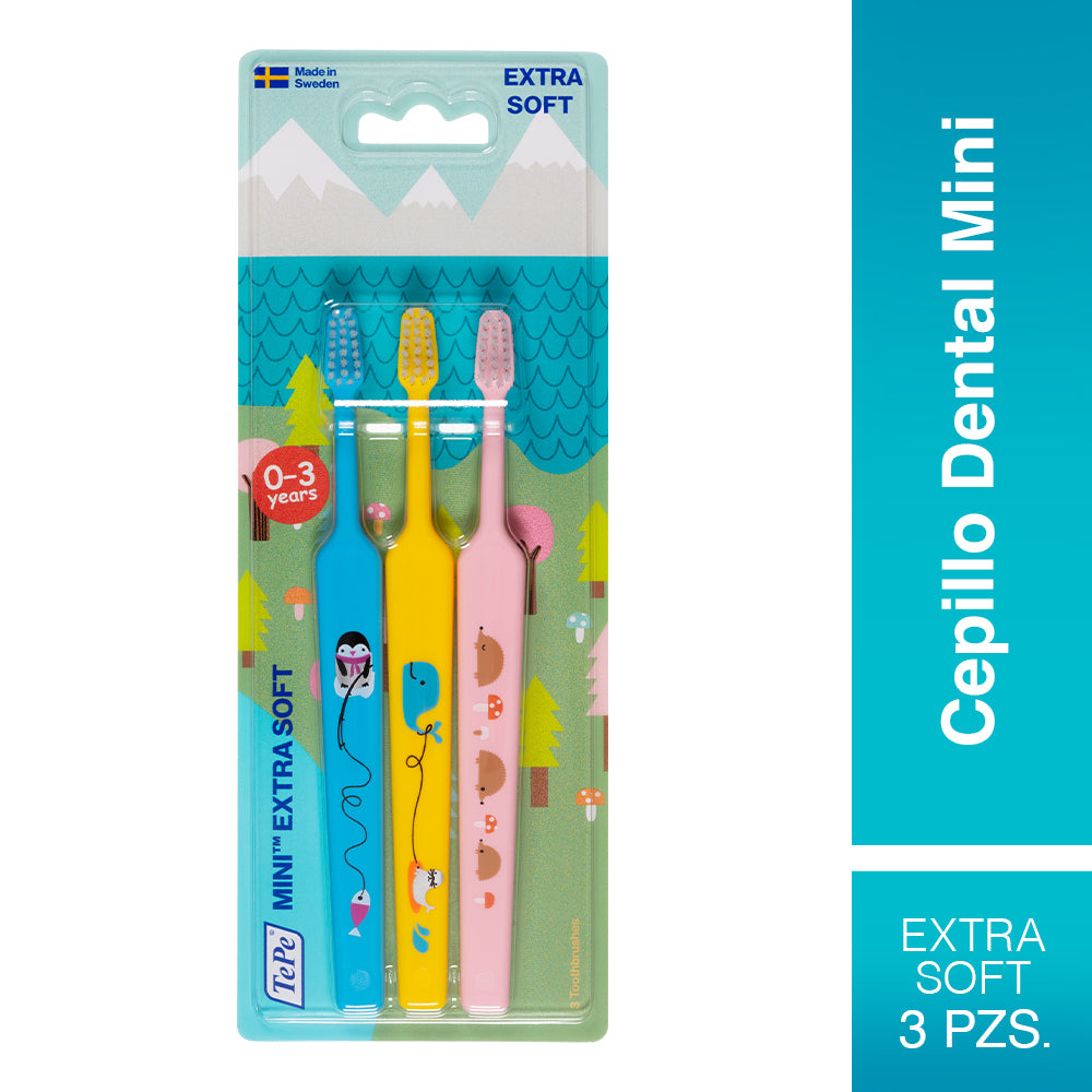 3 Cepillos Dentales Tepe de 0-3 Años- Mini Extra Soft Con Diseño
